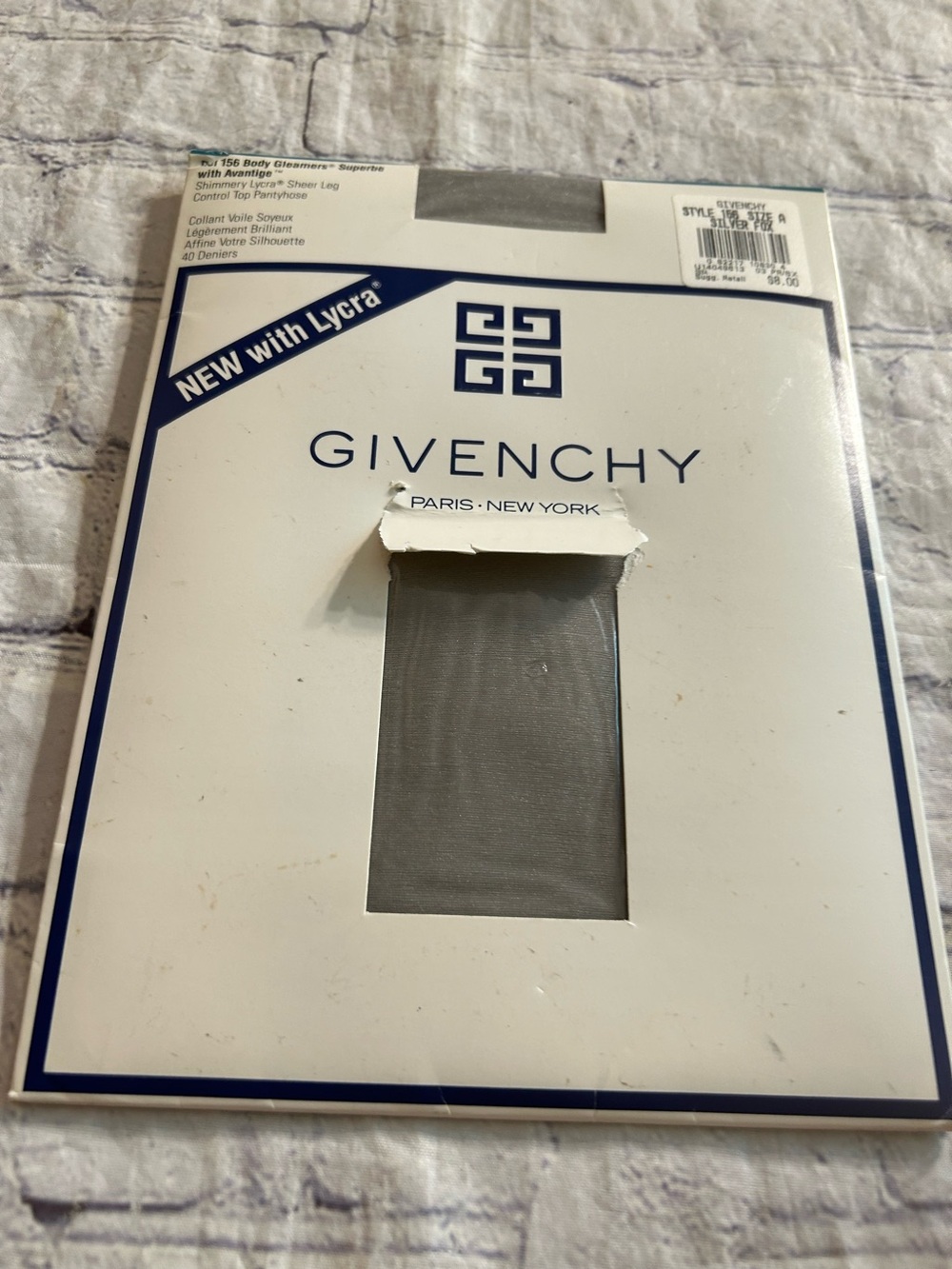 GIVENCHY SHIMMERY LYCRA SHEER LEG CONTROL TOP PANTYHOSE SILVER FOX SIZE A